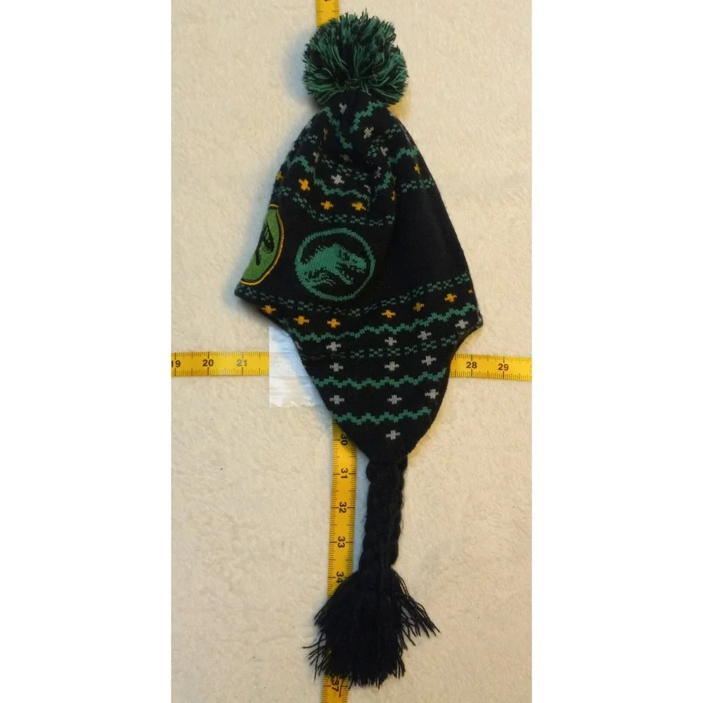 Jurassic Park World Black Knit Beanie Hat Dinosaur Logo Embroidered Winter Cap